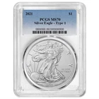 2021 $1 1-oz T1 American Silver Eagle PCGS MS70 Blue Label