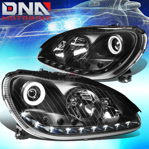 BLACK HALO LED HEADLIGHT+SIGNAL LIGHT+WHITE LED H7 HID W/FAN FIT 00-06 W220 - Picture 2 of 12