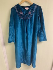 HEATHER COLLECTION Blue VELOUR Long Robe Nightgown House Coat Women's Sz Small