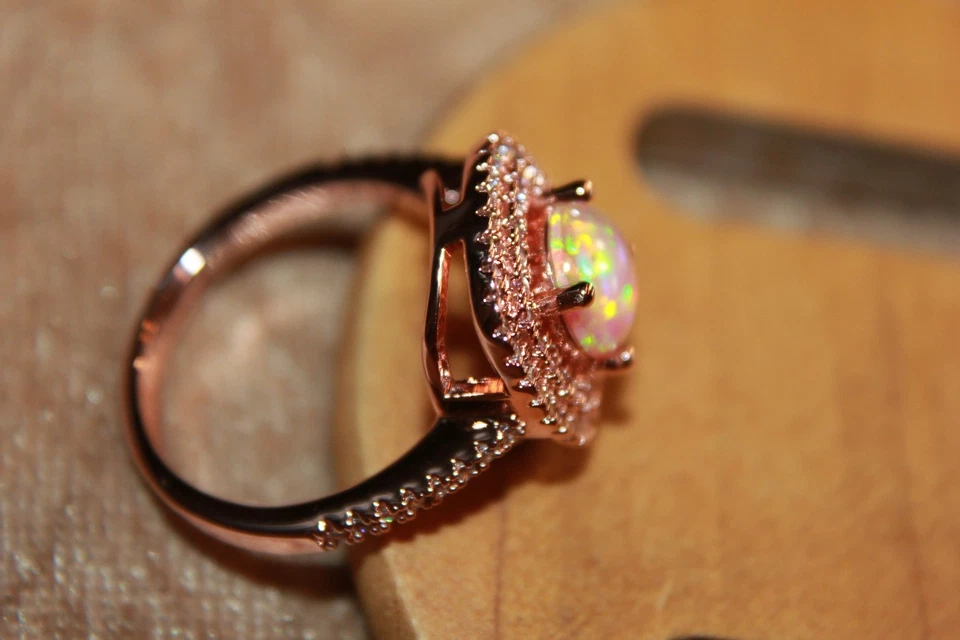 pink fire opal Cz ring 8.25 gemstone rose gold filled jewelry engagement band N - Image 3 of 4