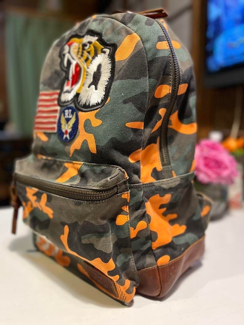Polo Ralph Lauren Tiger USA RL Patches Backpack Bag Canvas