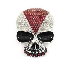 Skeleton Pirate Skull Tattoo Clear  Red Rhinestone Metal Fashion Belt Buckle