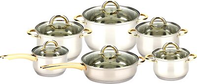 Uniware 12 Pcs S.s Cookware Set W. Golden Coating [3416] | eBay