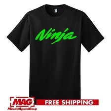 KAWASAKI NINJA BLACK T-SHIRT GREEN Logo Racing Sweatshirt Motorcycle Motor Bike