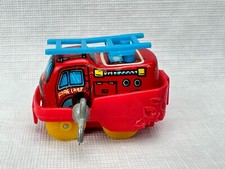Vintage Tin Wind Up Toy Fire Truck Made In Hong Kong Works