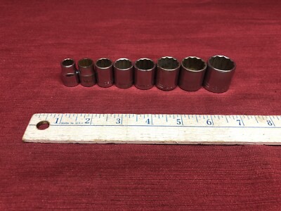 Lot Of 8 Different Craftsmen =V= 3/8  Drive Sockets 12pt. USA Chrome SAE