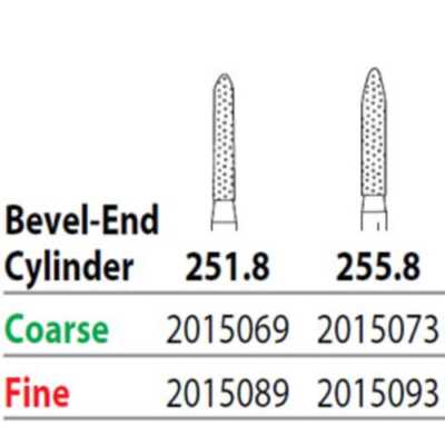 Two Striper FG #251.8 Fine Diamond Bur, Bevel-End Cylinder. Pack of 5