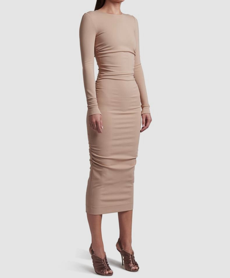 Dolce&Gabbana Ruched Jersey Midi Dress, Open Pink, Women's, 12, Casual & Work Dresses Jersey Dresses