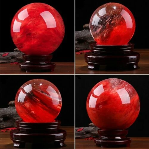 Sfera sfera cristallo quarzo calcite citrino rosso raro 100 mm pietra preziosa curativa + supporto - Foto 5 di 11