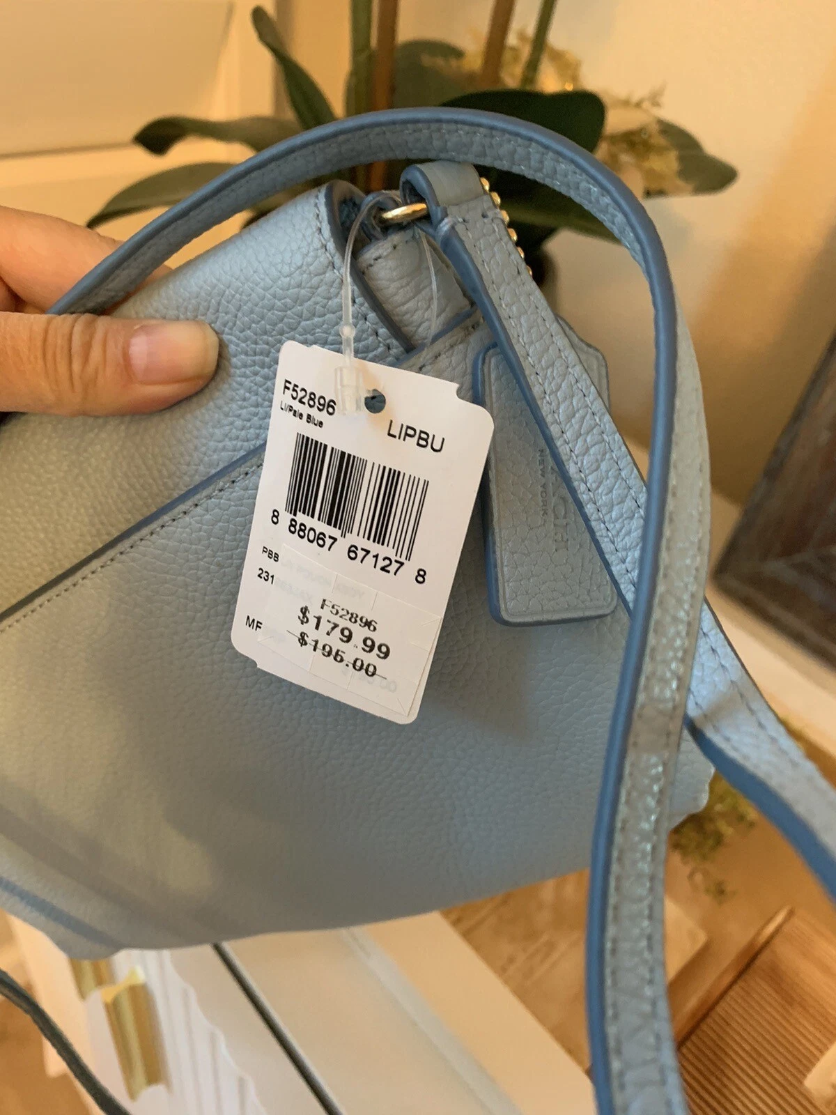 Borsa a tracolla Coach nuova con etichette in pelle ciottoli con serratura a chiave F52896 blu pallido
