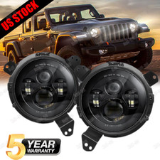 Round LED Headlights +9" Black Bracket For Jeep Wrangler JL 2018-23 Gladiator JT