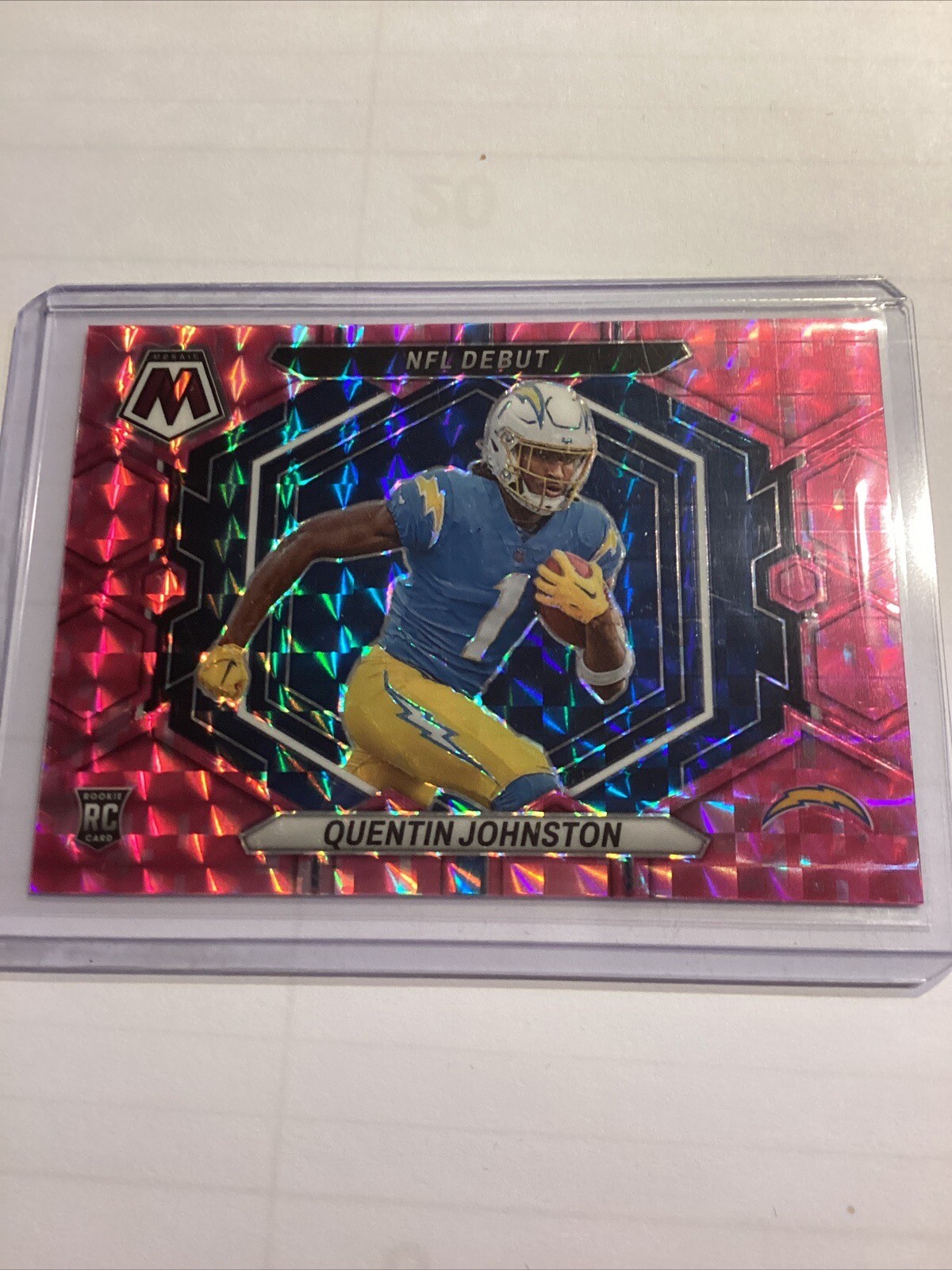 2023 Panini Mosaic QUENTIN JOHNSTON NFL Debut Pink Camo Prizm RC #ND-16 Charges