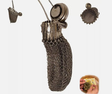 Handmade 1920's English Coin Purse, Victorian Silver Twist Lid Gate Mesh Purse