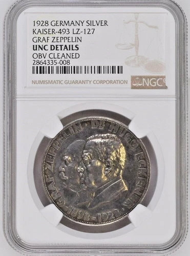 1928 Germany WEIMAR Republic Graf Zeppelin LZ-127 Silver Medal NGC UNC Details 