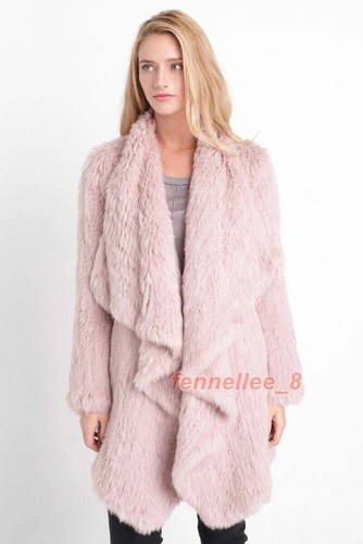 Women Real Knitted Rabbit Fur Coat Big Lapel Warm Fur Outwear Jacket Top Quality - Picture 22 of 32