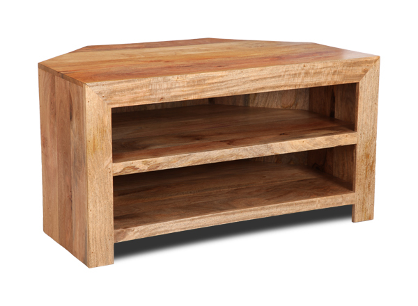SOLID MANGO WOOD LIGHT CORNER TV SHELF UNIT NEW INDIAN FURNITURE