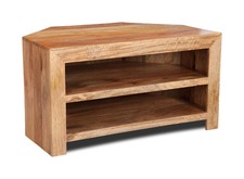 SOLID MANGO WOOD LIGHT CORNER TV SHELF UNIT NEW INDIAN FURNITURE 