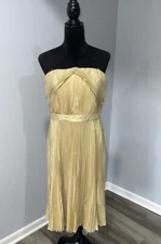 Carmen Marc Valvo Collection Silk Gold Goddess pleated dress size 12 strapless