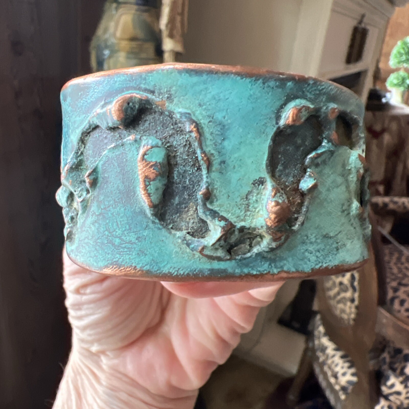 Solid Copper Rustic Patina Cuff Bracelet Verdigris - image 18