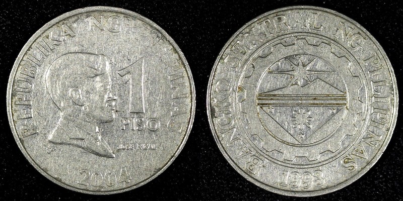Philippines Jose Rizal  2004 1 Piso Magnetic 24 mm VF KM# 269a (27 049)