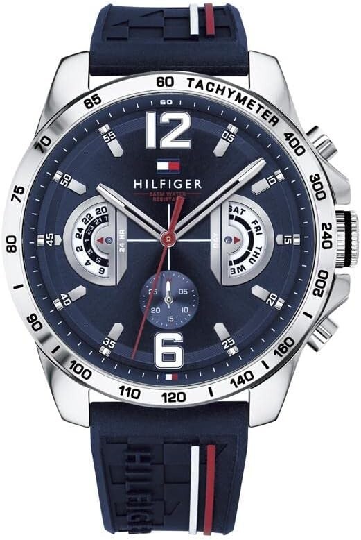 Tommy Hilfiger 1791476 46 mm Silver Stainless Steel Case with Navy Silicone Band - Image 2