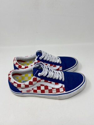 Vans Old Skool Pro Checkerboard Blue&Red Suede Classic Skate Men's Size 6.