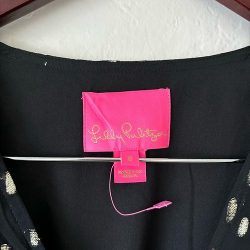Lilly Pulitzer Cristiana Black & Gold Dot Fil Coup Long Sleeve Midi Dress Size 8 - Picture 6 of 9