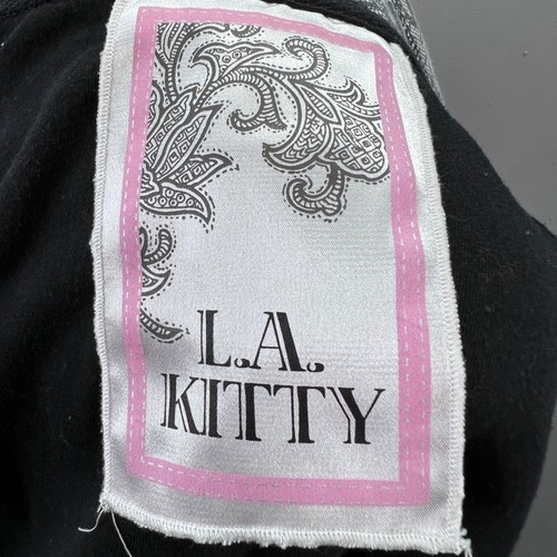 LA Kitty Pea Coat Black Gray Ruffle Tie Front size M Girls Floral Lace Dressy - Picture 8 of 9