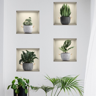 False Window Green Plant Potted  Living Room Decorative Wall Sticker ZR