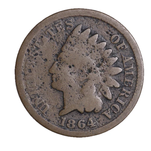 1864 BRONZE FULL DATE Indian Head Cent Penny CULL / AG / HOLE FILLER