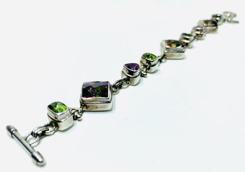 Sarda 925 Sterling Silver Rainbow Druzy Peridot Amethyst Gems Bracelet Gemstone - Picture 8 of 12