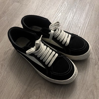 Rick Owens Men's Black Cotton Lace-Up Low-Top Sneakers Round Toe US 46/13