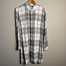 Tribal Jeans Plaid Button Down Shirt Dress Women Large Long Sleeve Pocket Cabin