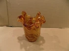 Murano Italy Hand Made 5 1/2" Art Glass Amber Flame Swirl Vase Vintage