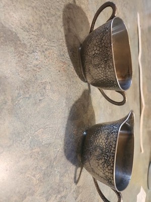 Vintage Hammered Peuter Sugar And Cream Set Made In Japan