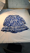 ZARA Womens Tiered Ruffle Dress Large Blue White Abstract Print Long Sleeve