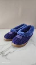 UGG Australia Women's Knit Slip-On Slippers Purple Cable Knit Fur Trim Size 9