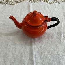 Vintage Orange Enamel Teapot Retro Metal Tea ...