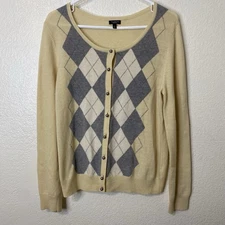 Talbots Argyle Cardigan Sweater Size Large Lambswool Angora Rabbit Hair Preppy