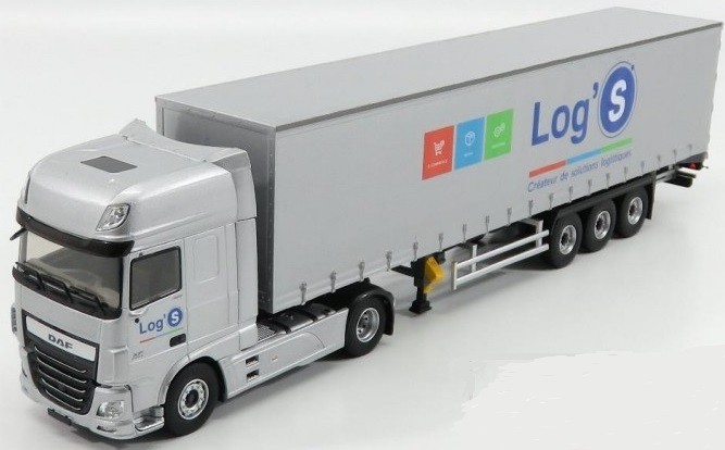 Camion miniature DAF XF 480 4x2 Eligor avec remorque bachée Log's à l'échelle 1/43