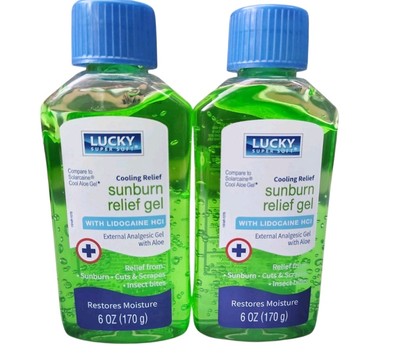 Lucky Sunburn Relief Gel with Aloe, Cuts, Insect Bites, Cool Aloe 2 Bottles 8oz