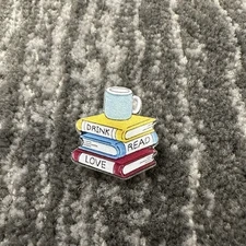 Pin Book Drink Read Love Stack Of Books Mug Coffee Acrylic Brooch Reader Gift
