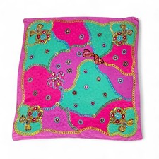 Vintage 80s Bold Jewel Chain Print Scarf Pink Green Gold, Bows 32" Square