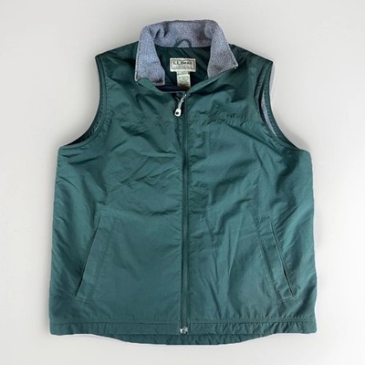 LL Bean Warm Up Vest Men's Large Tall Green Fleece Lined Full Zip Pockets OBDR5