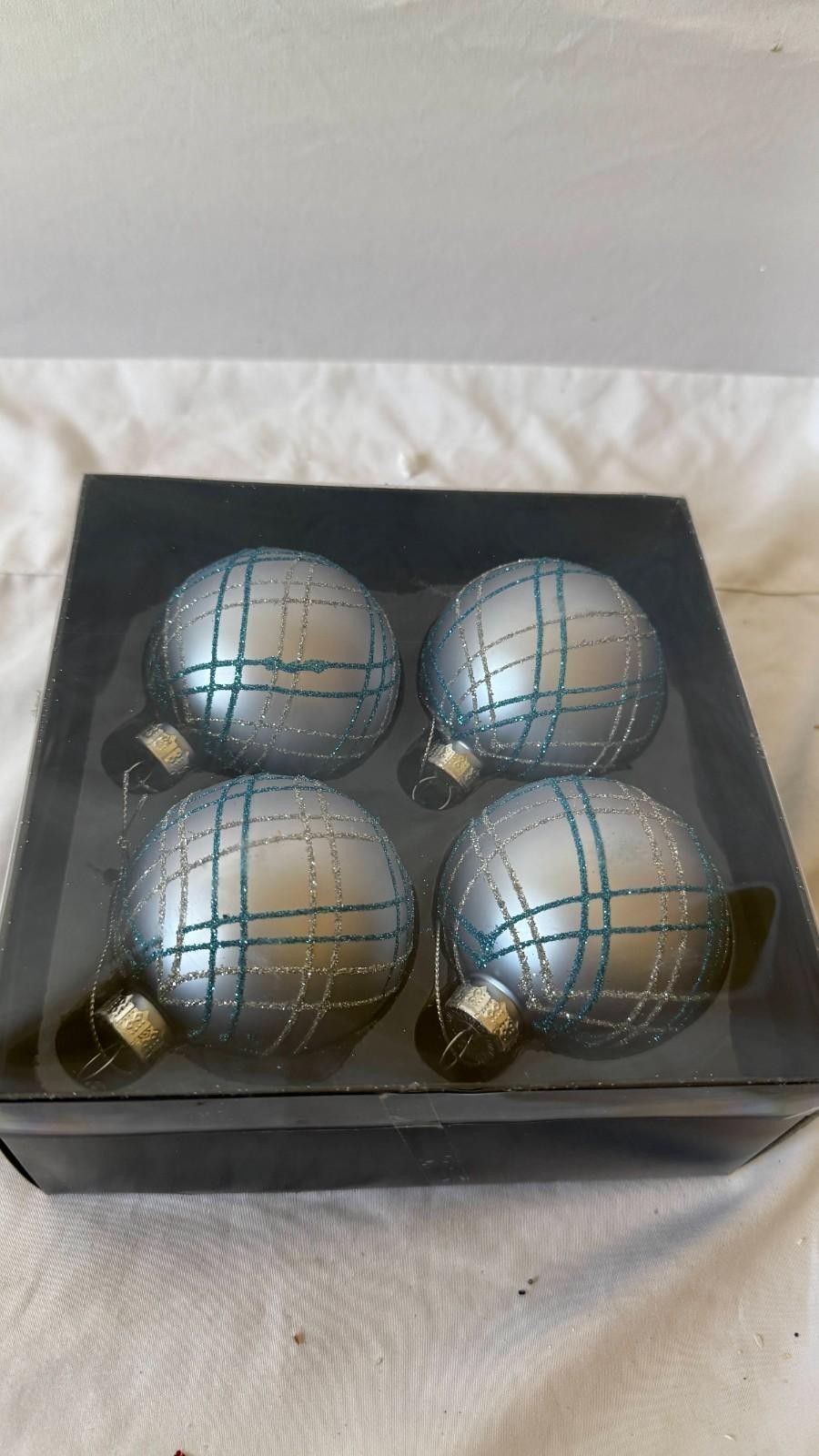New Northlight Set Of 4 Count Plaid Glitter Christmas Ornaments Blue