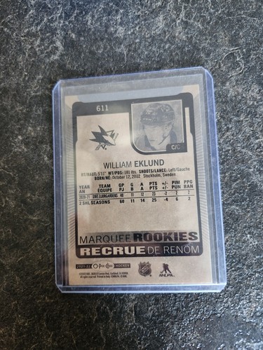 2021-22 O-Pee-Chee Marquee Rookie William Eklund Card# 611 - Picture 2 of 2