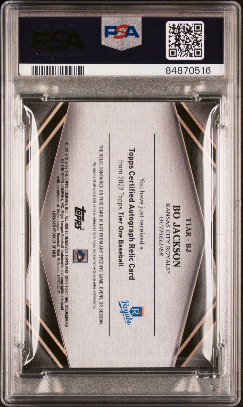 2022 Topps Tier One Relic Auto Bo Jackson #T1AR-BJ /75 PSA 9 Game Used Bat view 2