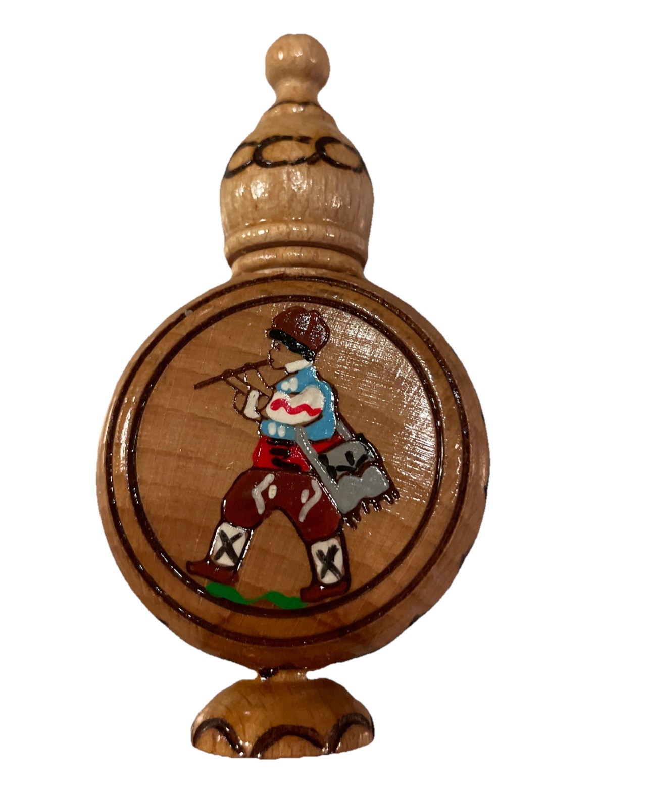 Vintage Bulgarian Small Wooden Bottles With Perfume Holders Folk Motif Set Of 2