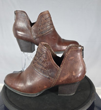Earth Merlin Leather Booties Womens 7.5a Brown Almond Toe Block Heel Earth Merlin Leather Booties Womens 7.5a Brown Almond Toe Block Heel