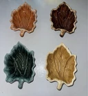 4 Vintage HULL pottery OVEN SAFE Fall Leaf tray, trinket dish or bowls